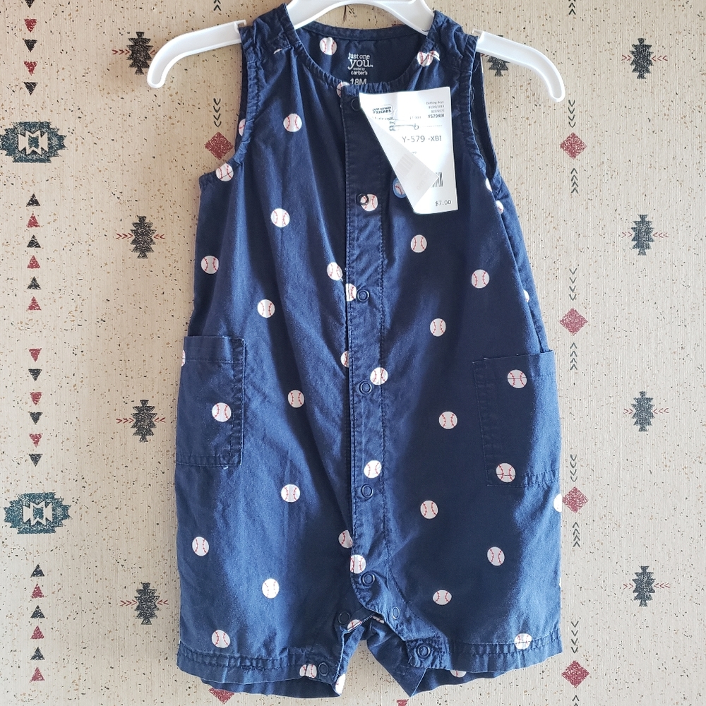 🛍4 for $20 Carters baby baseball theme overalls